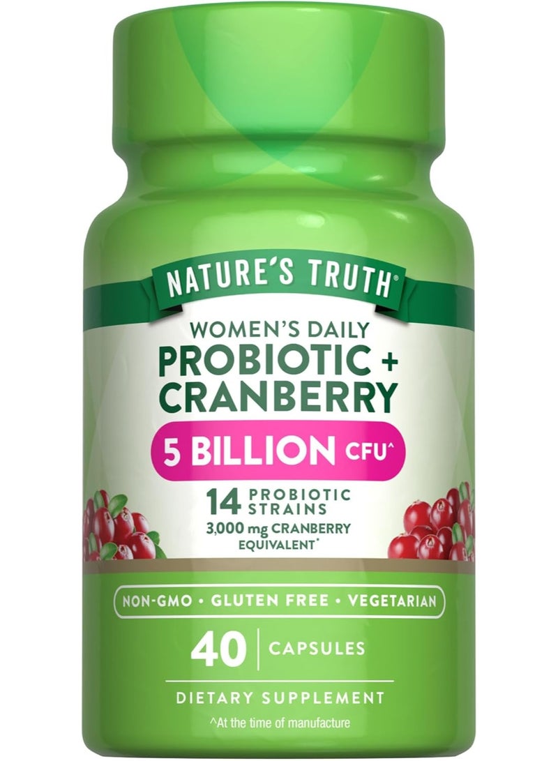 Nature's Truth Probiotics for Women | 5 Billion CFUs Daily | 40 Vegetarian Capsules | with Cranberry | Non-GMO & Gluten Free | No Refrigeration Needed